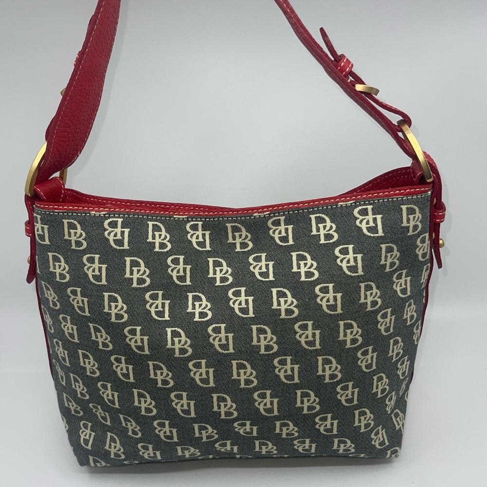 Rare HTF Dooney & Bourke Signature Denim & Red Canvas Hobo